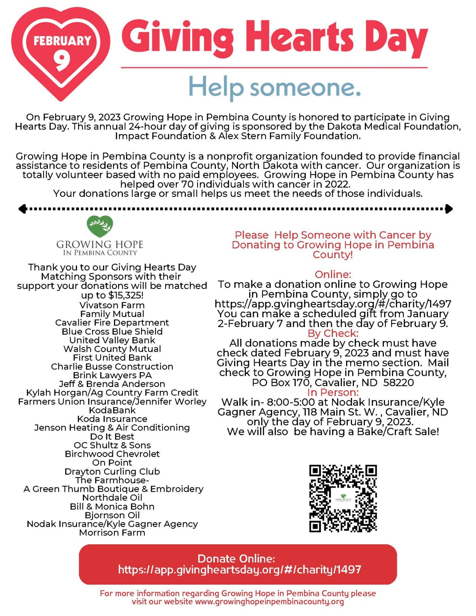 Giving Hearts Day Growing Hope in Pembina County Cavalier Chamber of Commerce